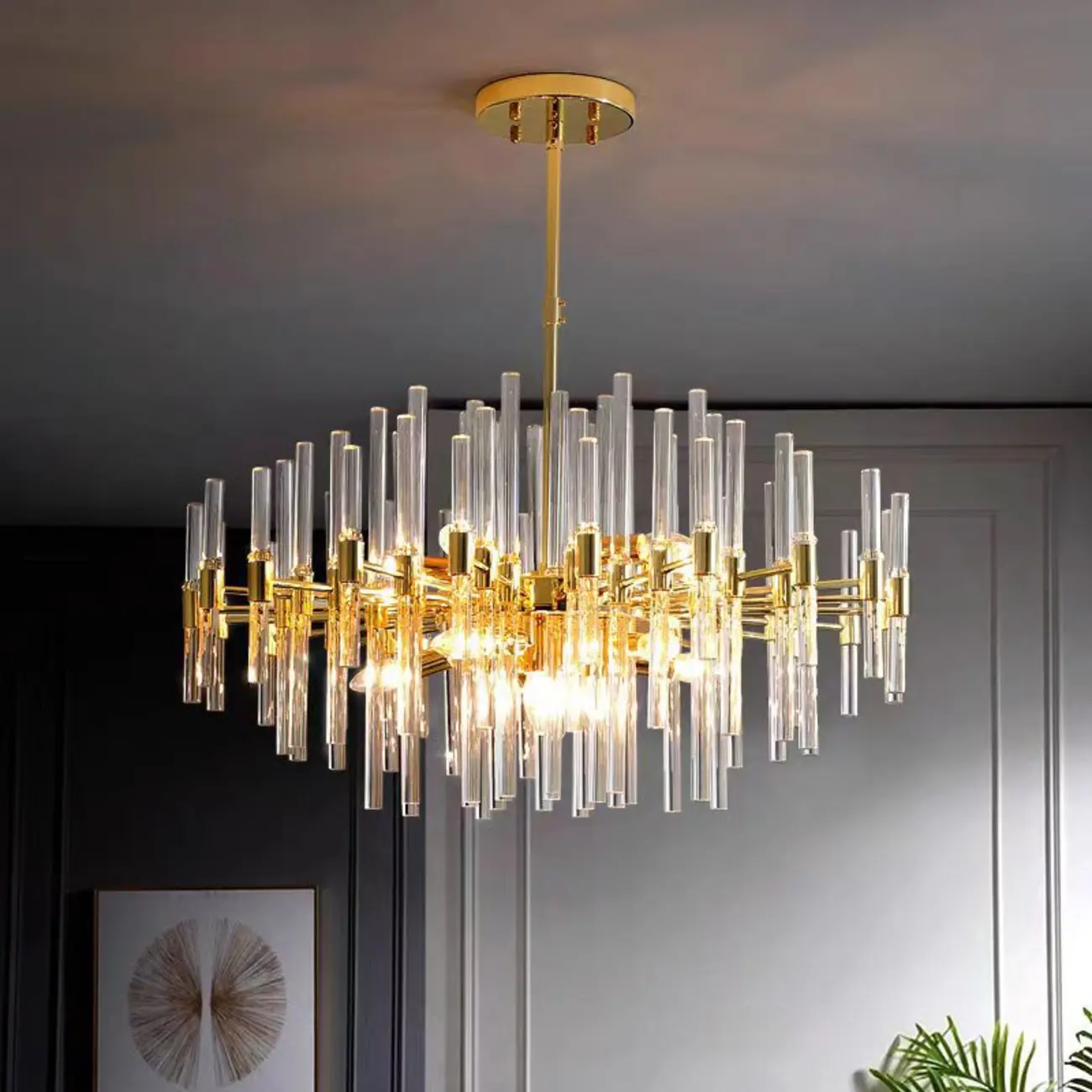 Modern Crystal Chandelier with Gold Finish for Living Room Image - 2 | homeyfad