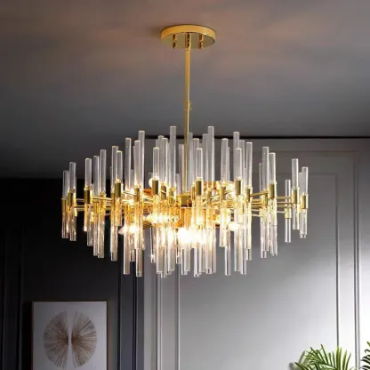Modern Crystal Chandelier with Gold Finish for Living Room Image - 2