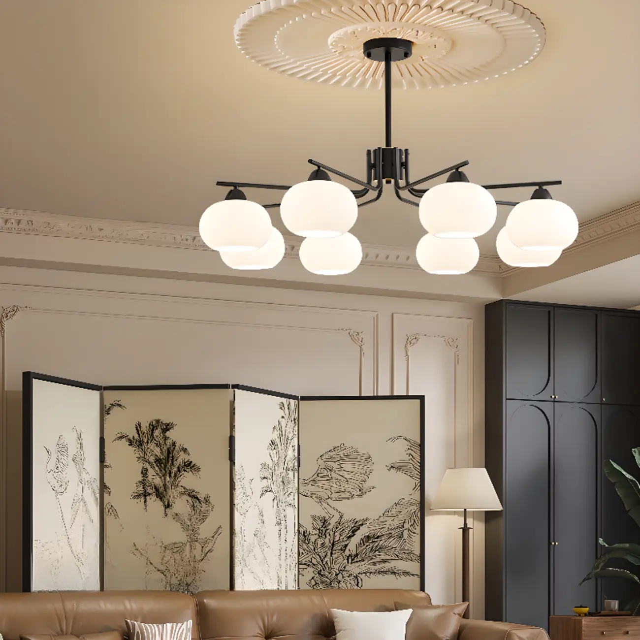 Contemporary Glass Drum Circle Chandelier Height Adjustable Image - 3 | homeyfad