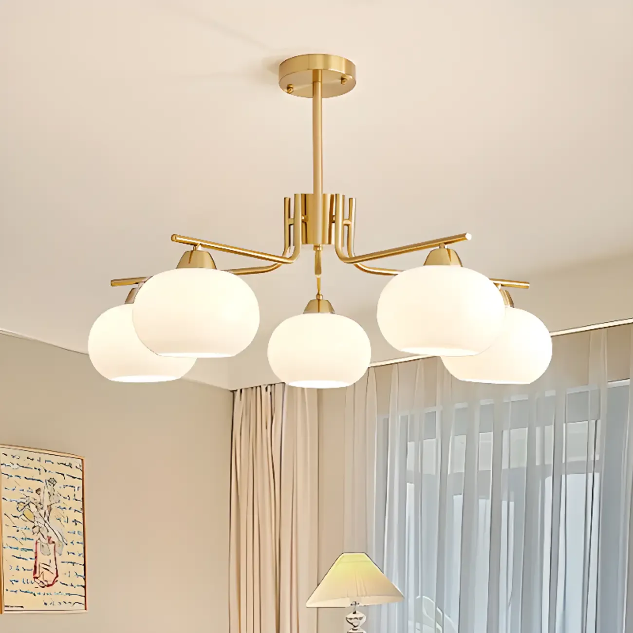 Contemporary Glass Drum Circle Chandelier Height Adjustable Image - 6