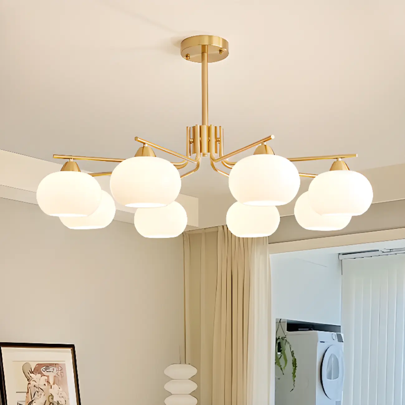 Contemporary Glass Drum Circle Chandelier Height Adjustable Image - 7 | homeyfad