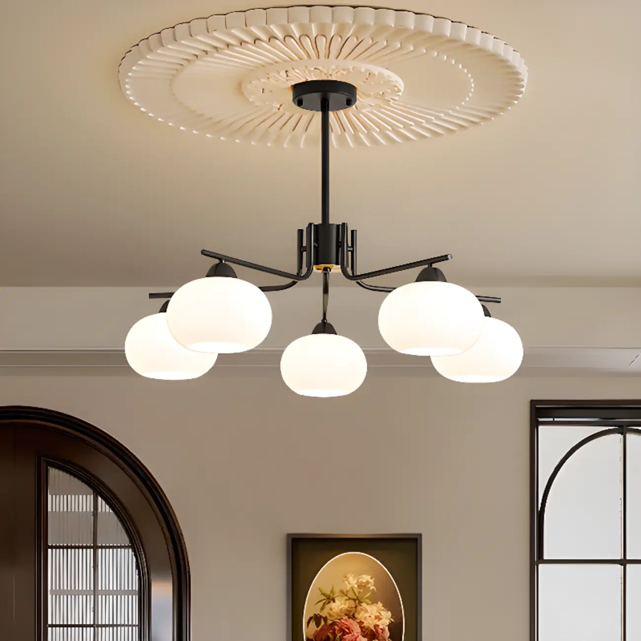 Contemporary Glass Drum Circle Chandelier Height Adjustable Image - 1 | homeyfad