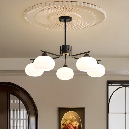 Contemporary Glass Drum Circle Chandelier Height Adjustable Image - 1