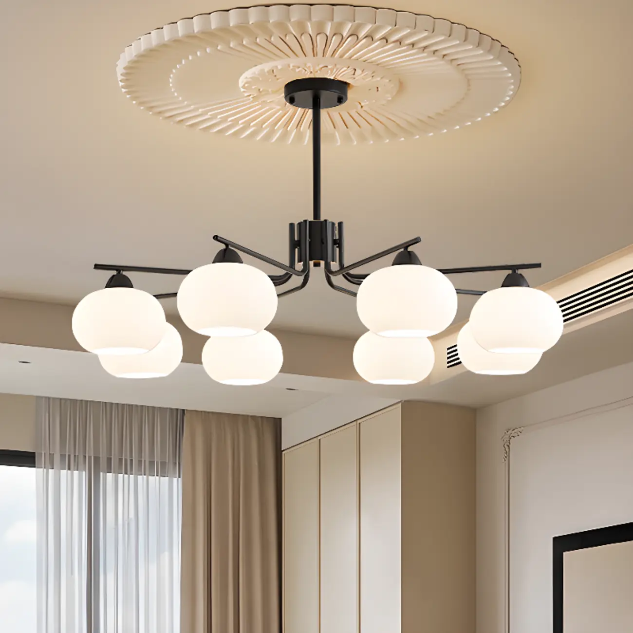 Contemporary Glass Drum Circle Chandelier Height Adjustable Image - 2 | homeyfad