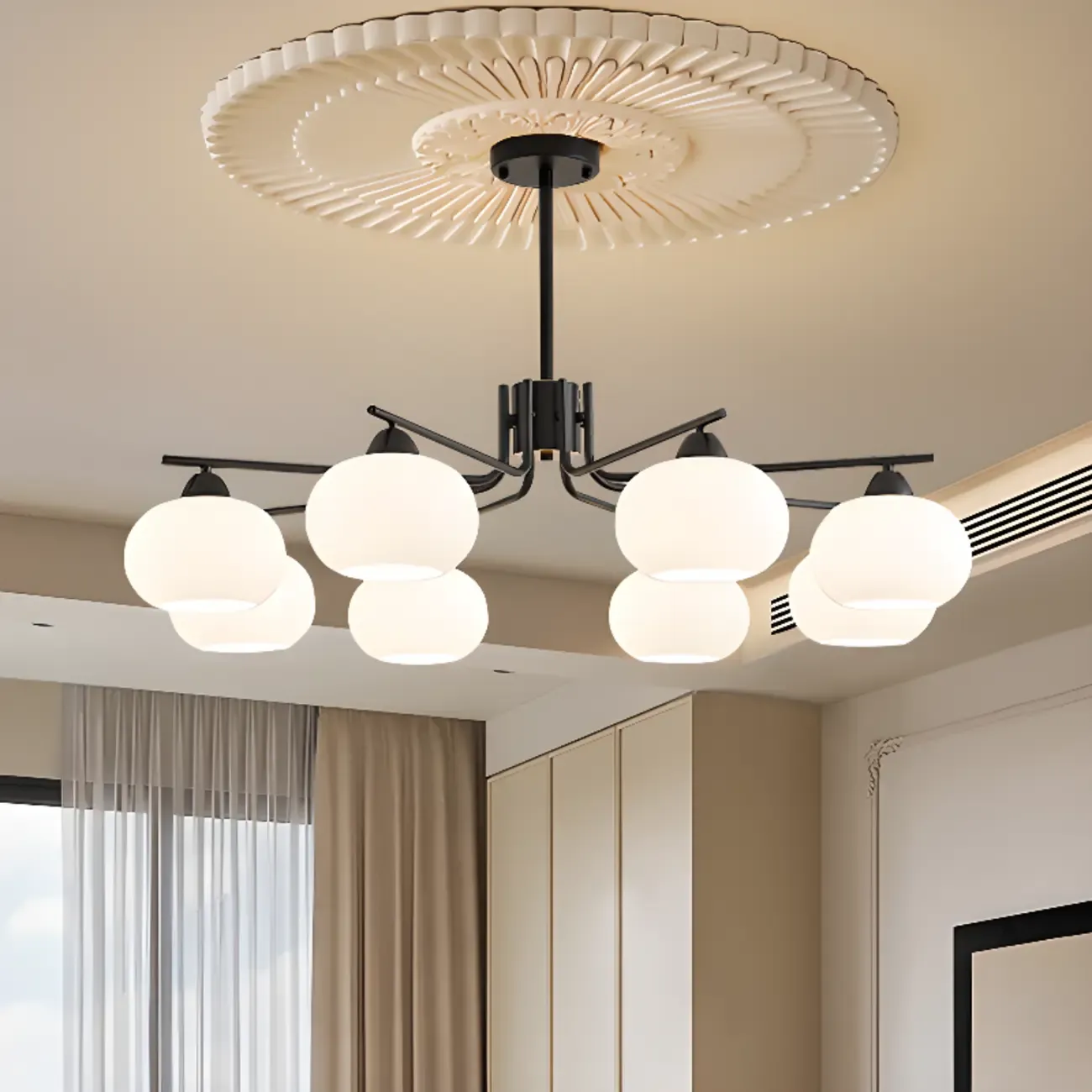 Contemporary Glass Drum Circle Chandelier Height Adjustable Image - 2