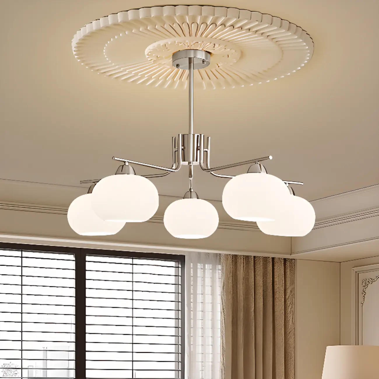 Contemporary Glass Drum Circle Chandelier Height Adjustable Image - 4 | homeyfad