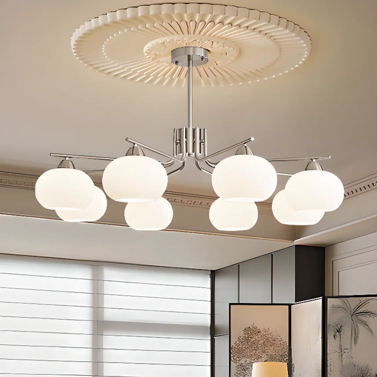 Contemporary Glass Drum Circle Chandelier Height Adjustable Image - 5 | homeyfad