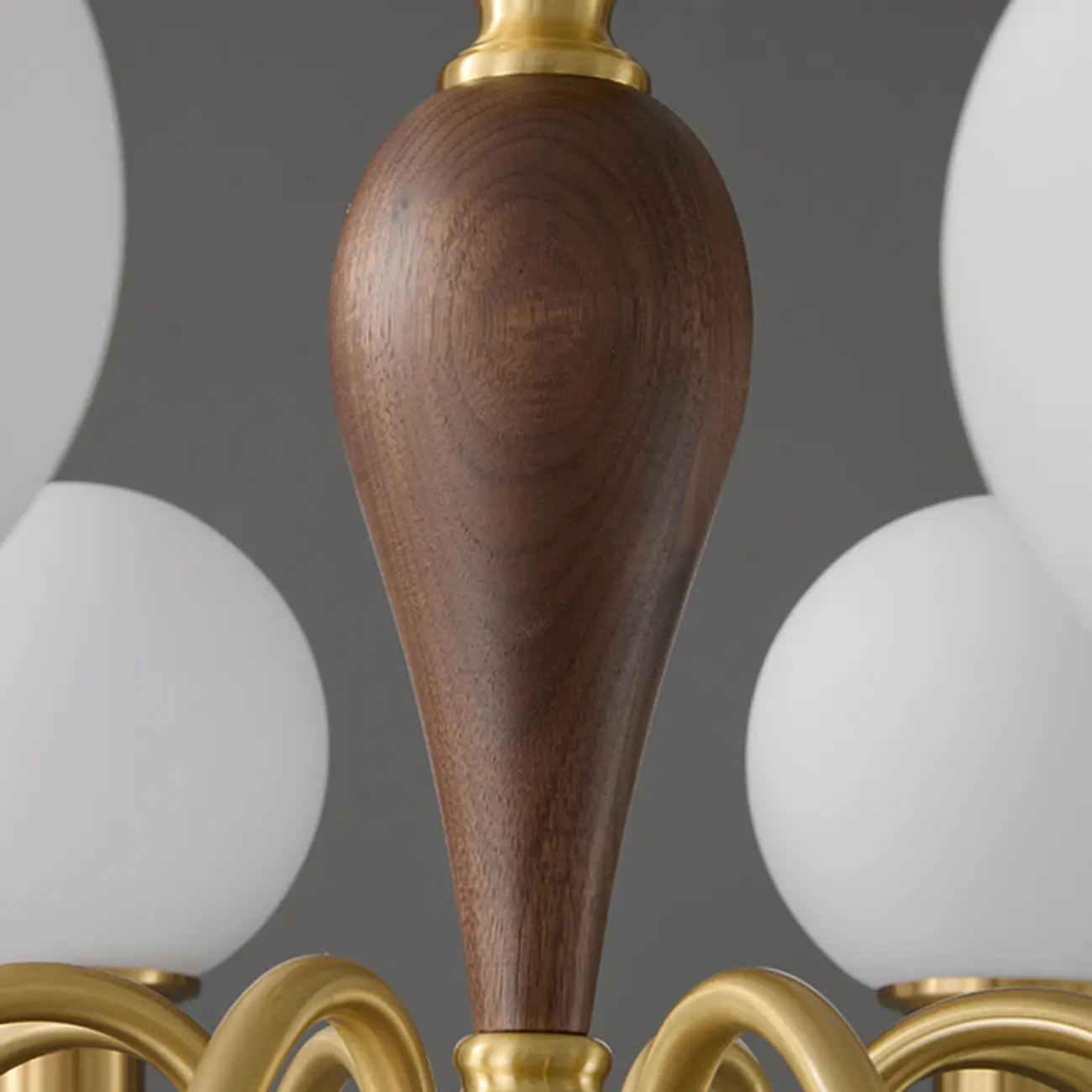 Mid-Century Brass Wood Chandelier with Globe Glass Shade Image - 6 | homeyfad