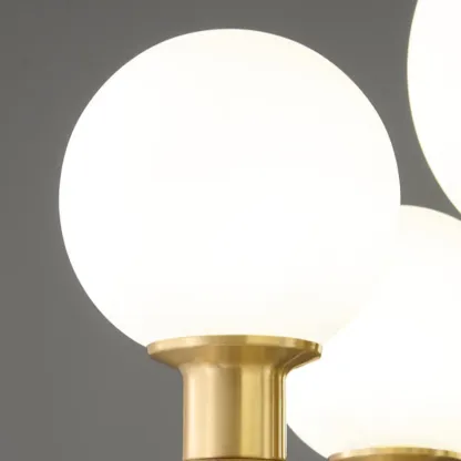 Mid-Century Brass Wood Chandelier with Globe Glass Shade Image - 8