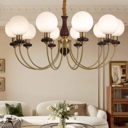 Black Glass Globe Modern Linear Chandelier Image - 2