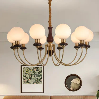 Black Glass Globe Modern Linear Chandelier Image - 1