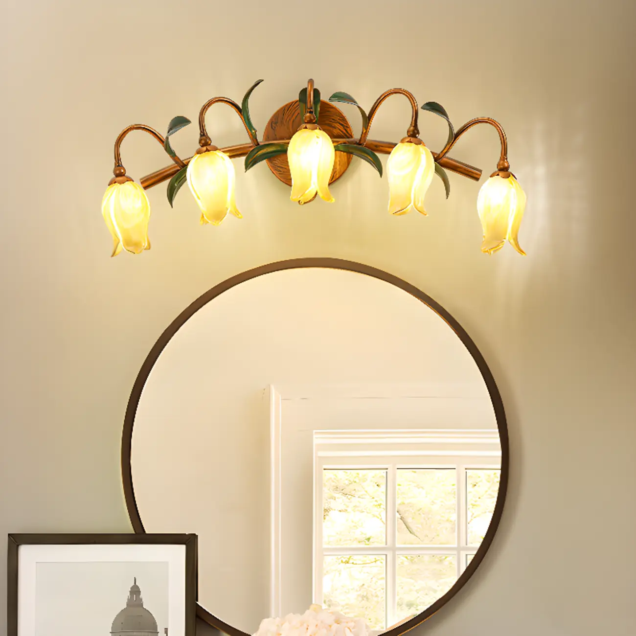Vintage Brass Arc Flower Shape Vanity Light for Bathroom Use | homeyfad