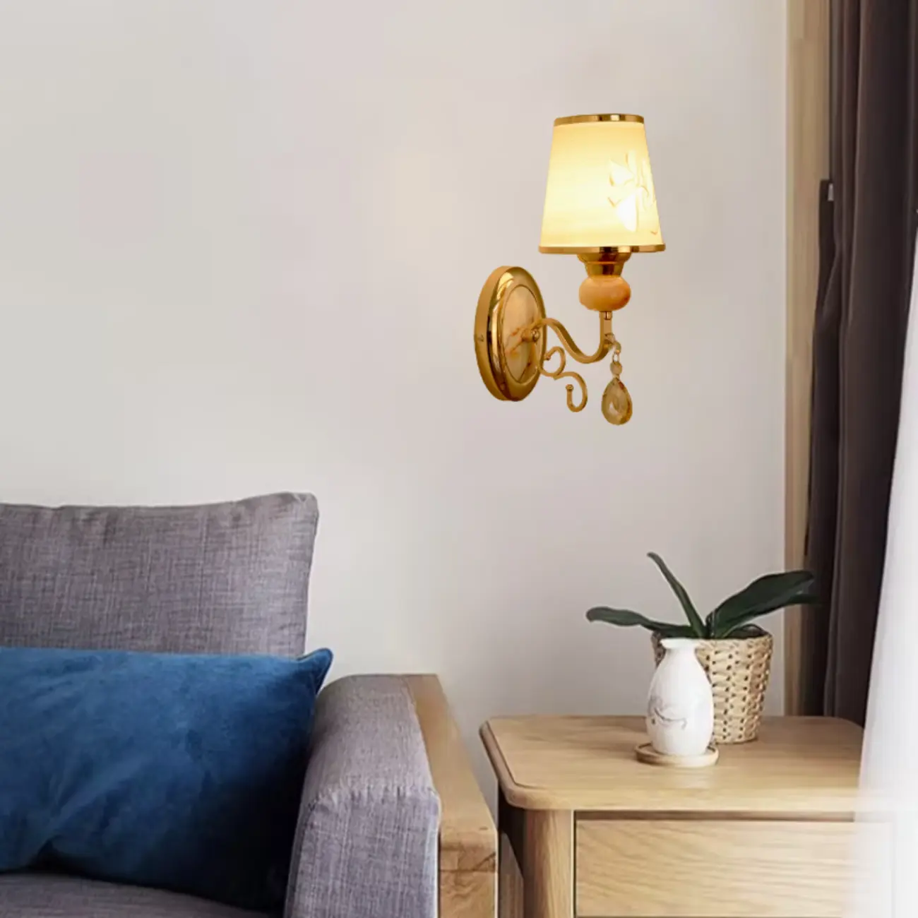 Modern Geometric Gold Wall Light with Crystal Accents Image - 2 | homeyfad