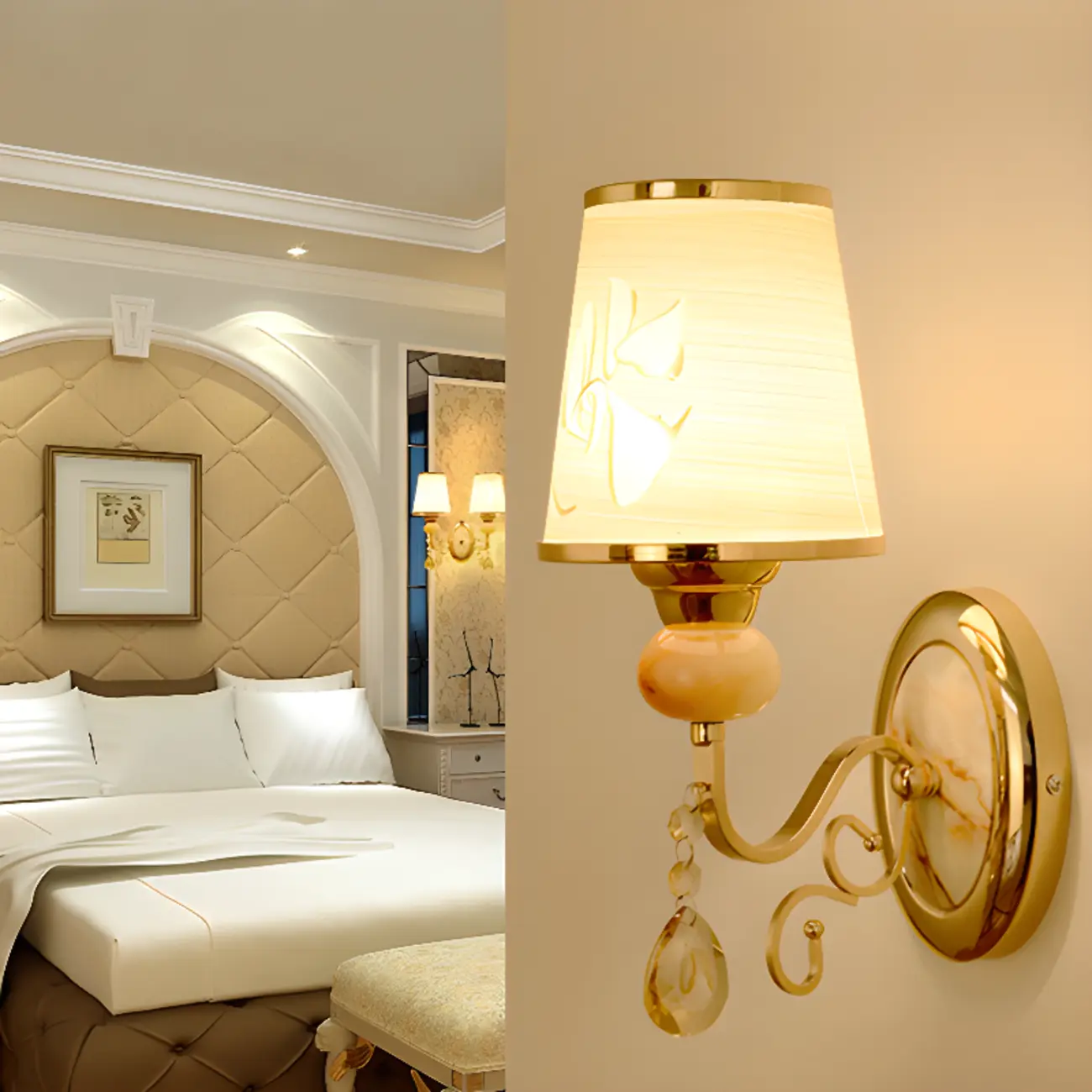 Modern Geometric Gold Wall Light with Crystal Accents Image - 1 | homeyfad