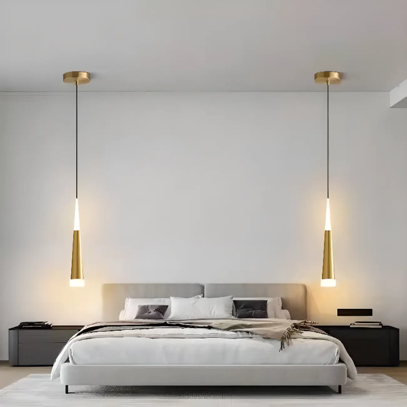 Metal Cone Warm LED Bedroom Pendant Light Adjustable Image - 1 | homeyfad