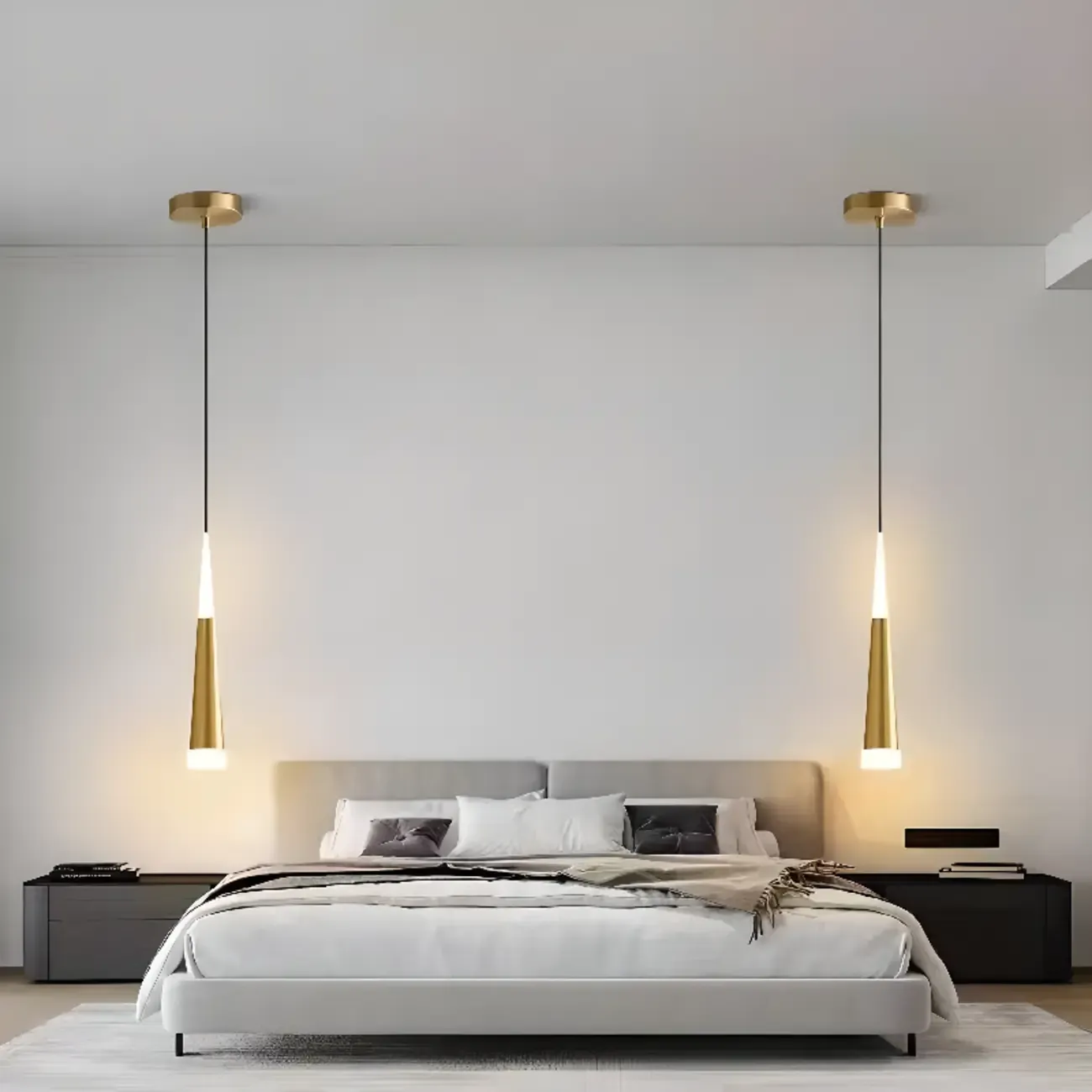 Metal Cone Warm LED Bedroom Pendant Light Adjustable Image - 1