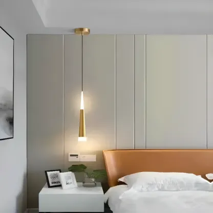 Metal Cone Warm LED Bedroom Pendant Light Adjustable Image - 2