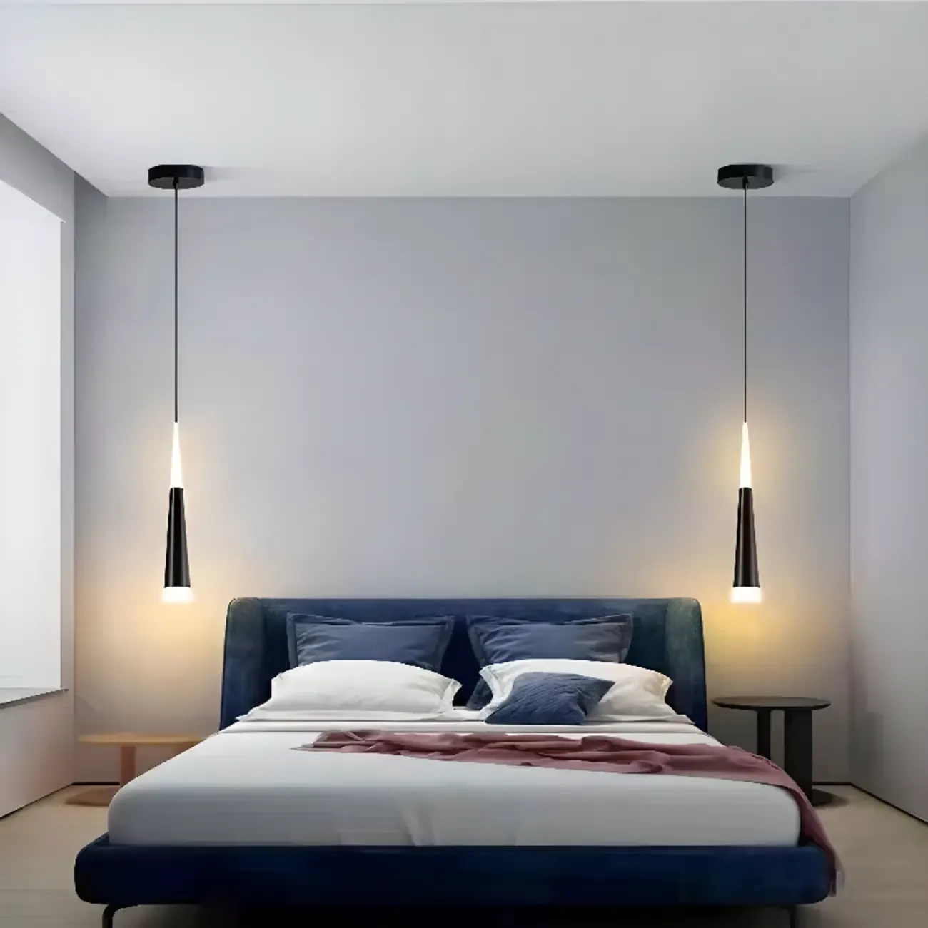Metal Cone Warm LED Bedroom Pendant Light Adjustable Image - 3