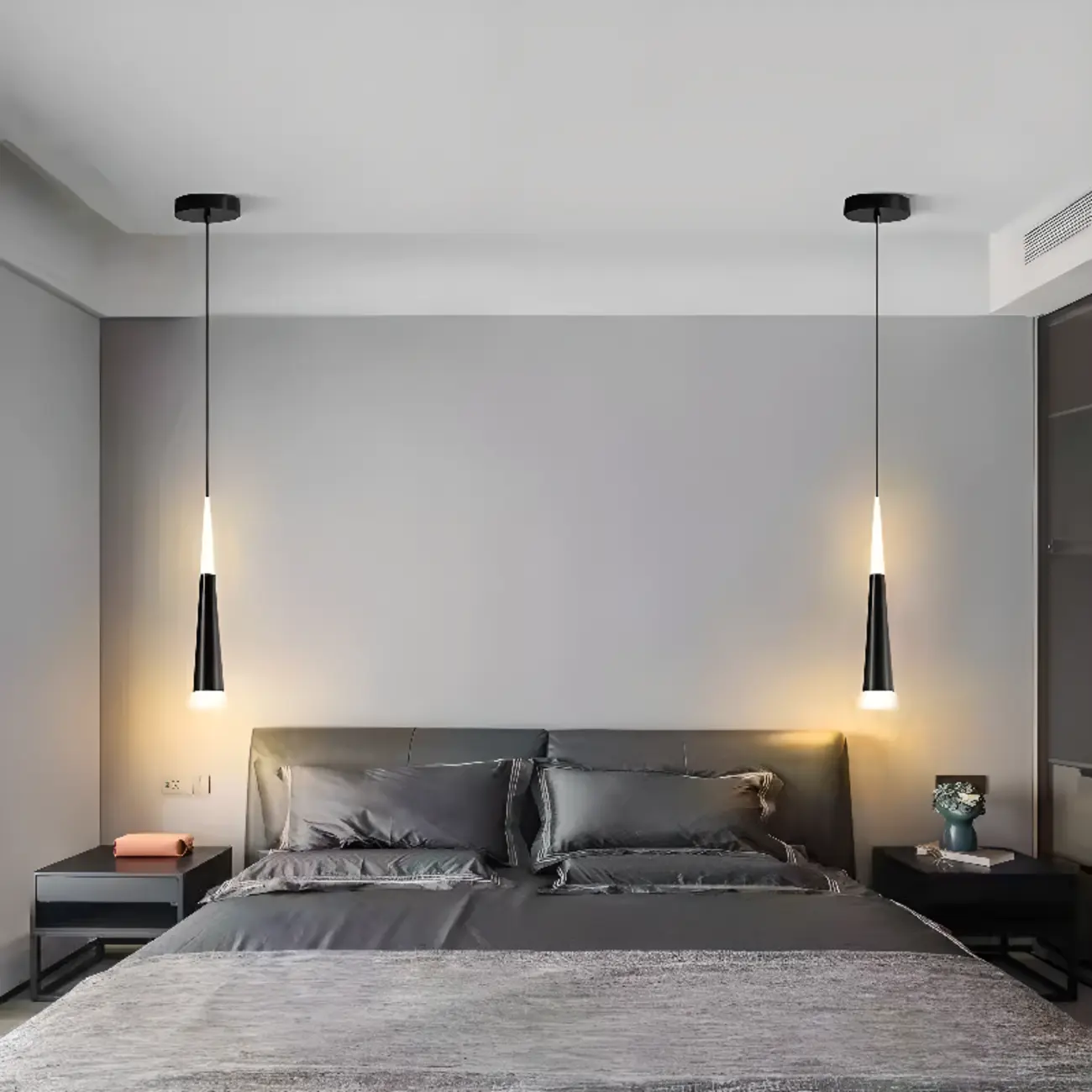 Metal Cone Warm LED Bedroom Pendant Light Adjustable Image - 4 | homeyfad