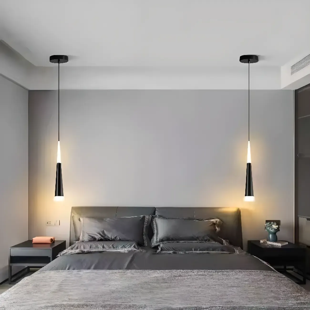 Metal Cone Warm LED Bedroom Pendant Light Adjustable Image - 4