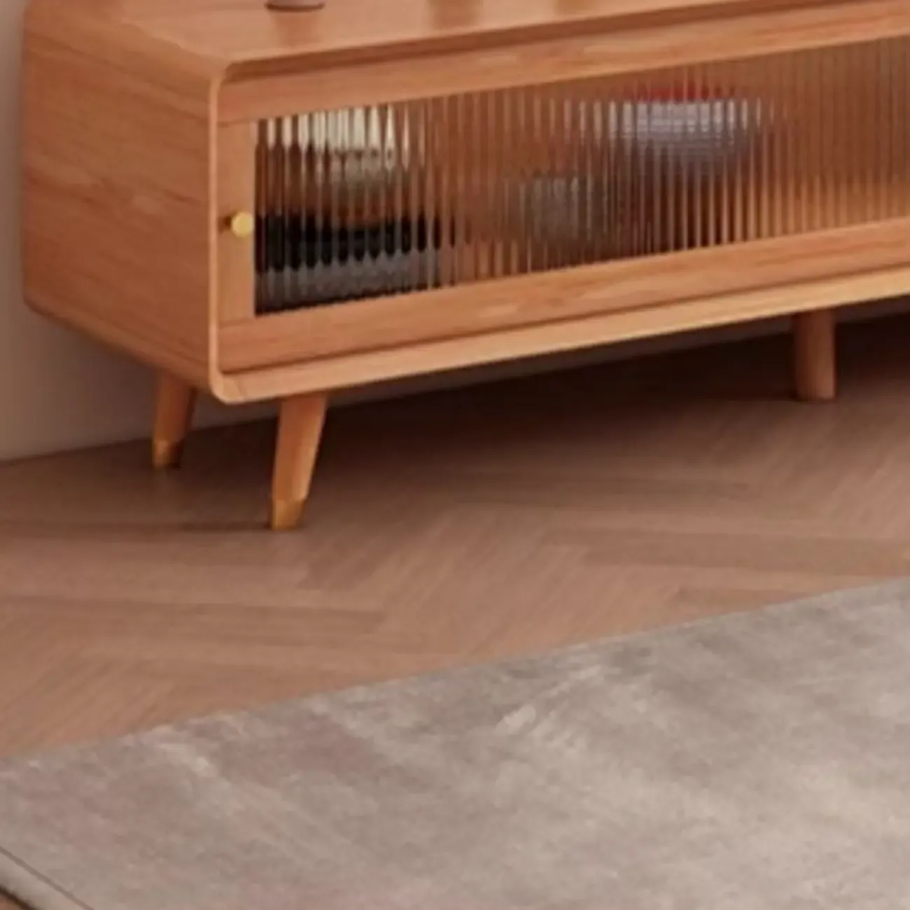 Long Brown 2-Drawer Pine Modern TV Stand with Cabinet Image - 9