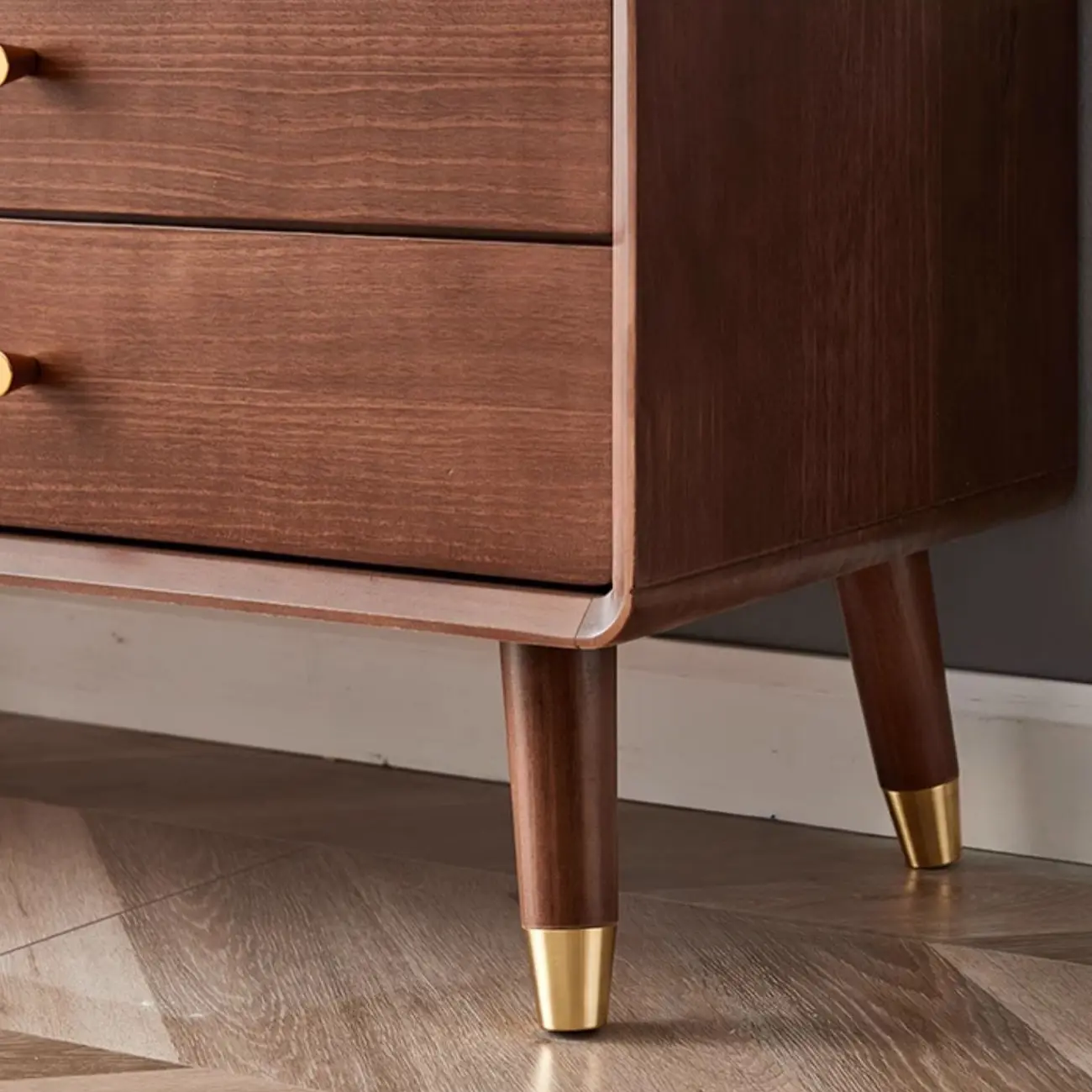 Long Brown 2-Drawer Pine Modern TV Stand with Cabinet Image - 11 | homeyfad