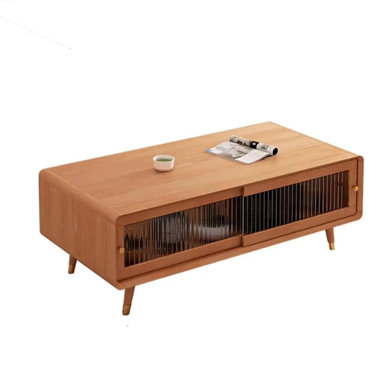 Long Brown 2-Drawer Pine Modern TV Stand with Cabinet Image - 19