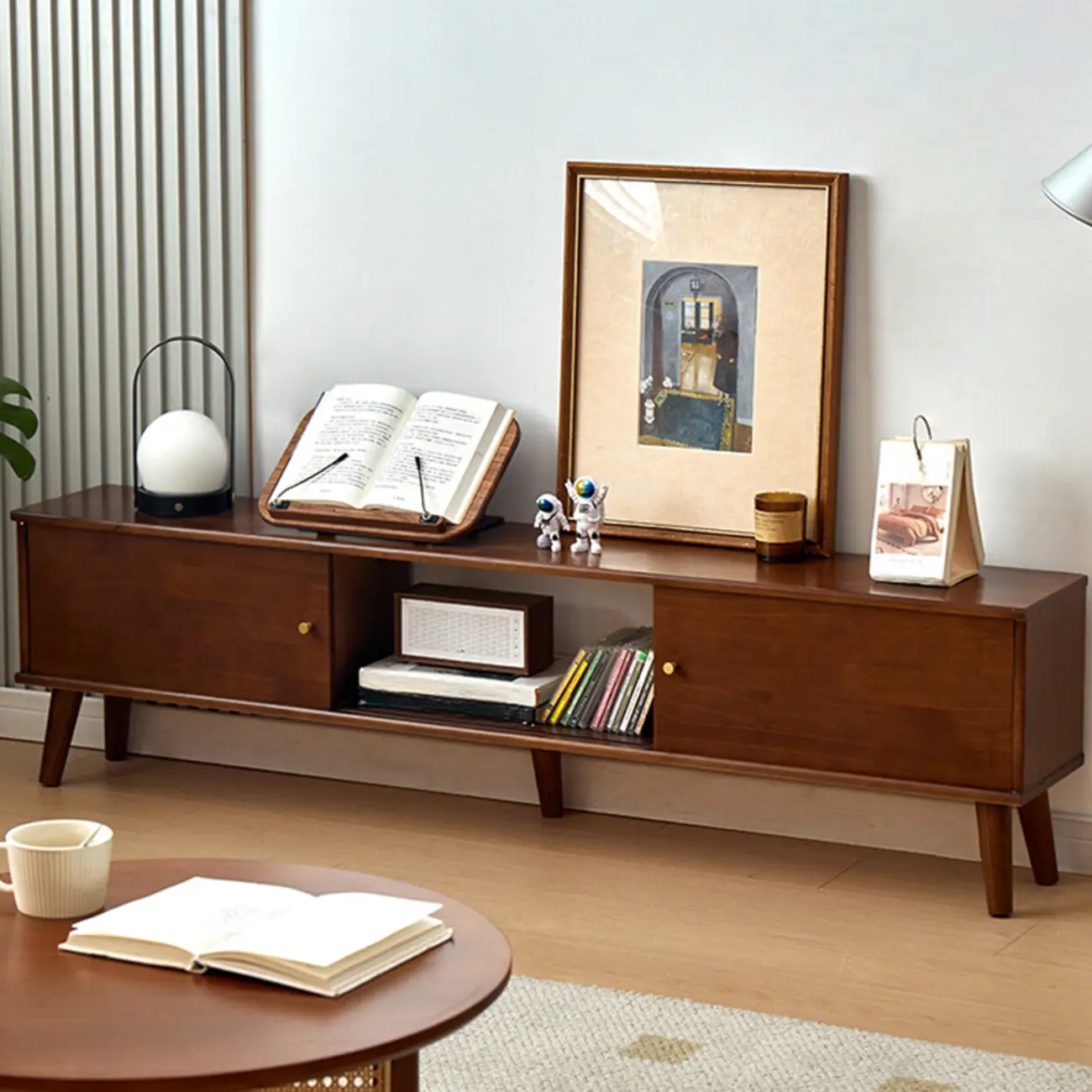 Modern Wood TV Stand with Storage, Cable Management | homeyfad