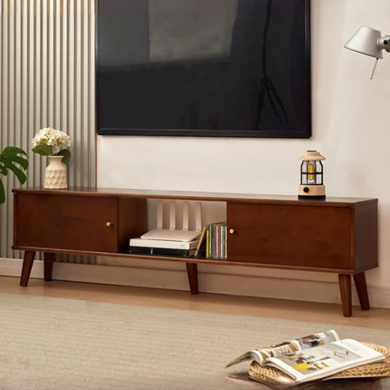Modern Wood TV Stand with Storage, Cable Management | homeyfad