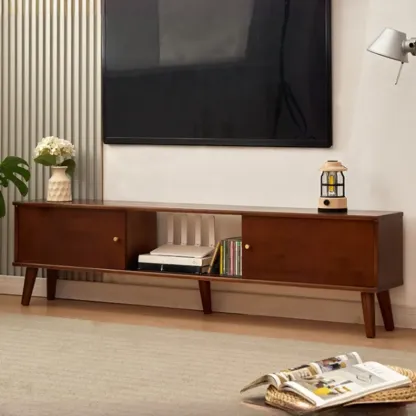 Modern Wood TV Stand with Storage, Cable Management