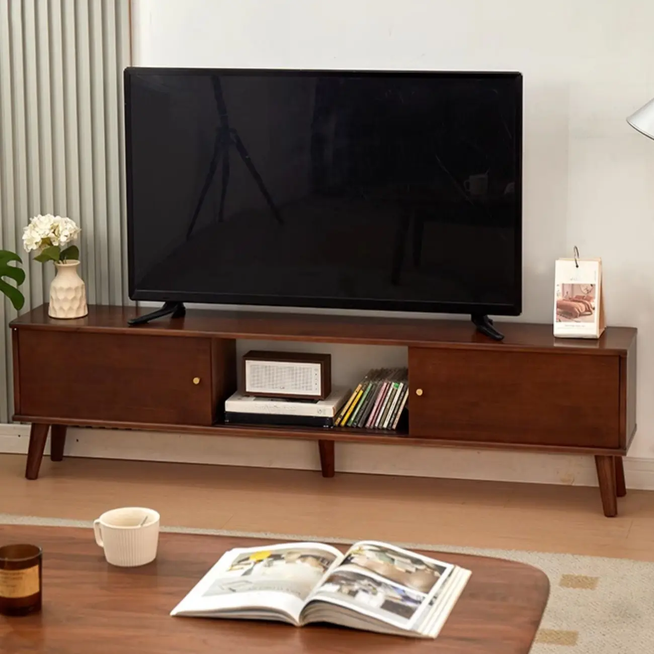 Modern Wood TV Stand with Storage, Cable Management | homeyfad