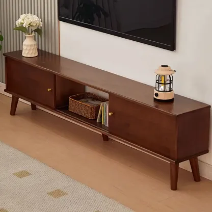 Modern Wood TV Stand with Storage, Cable Management