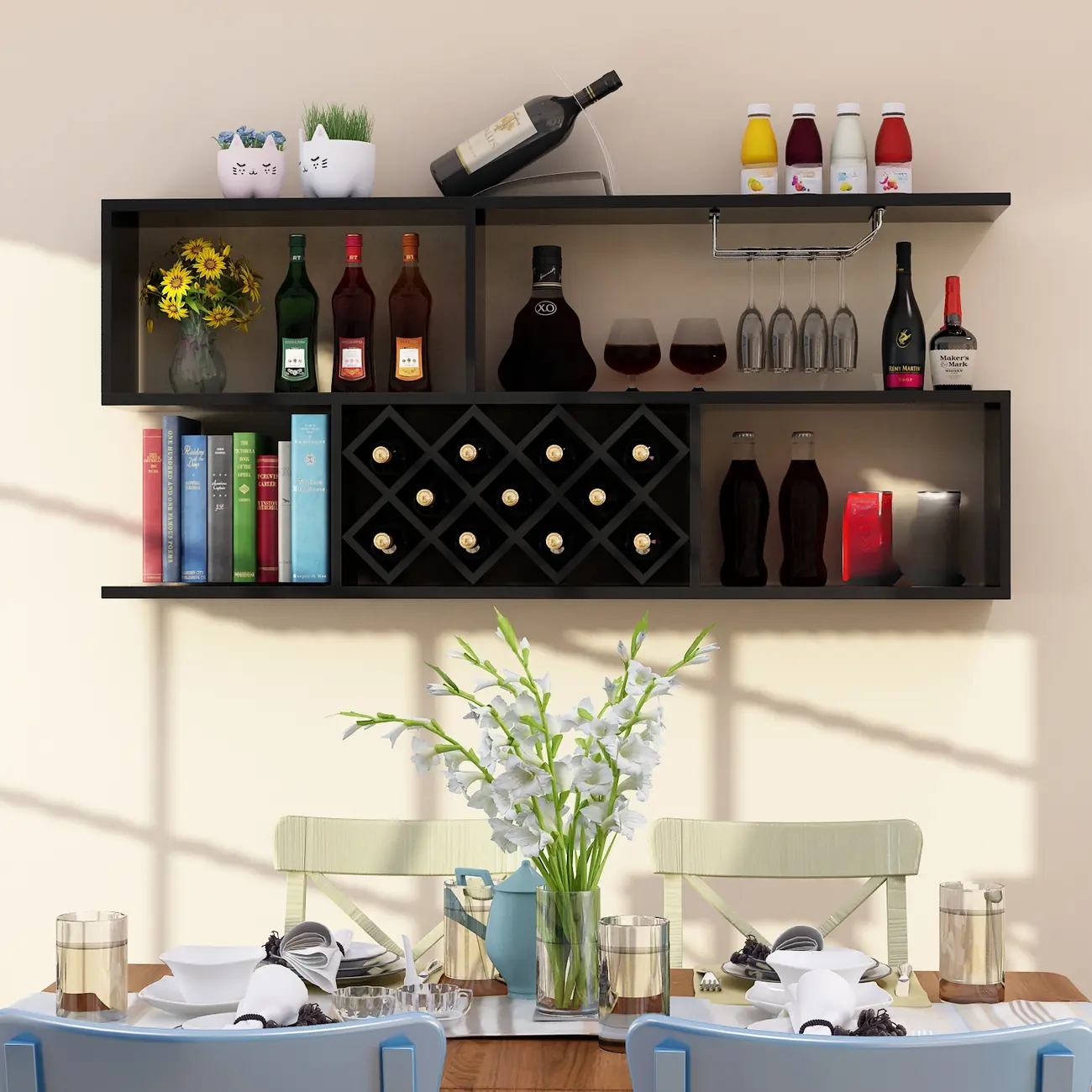 Stackable Wooden Wall-Mounted Wine Bottle Rack Image - 1 | homeyfad