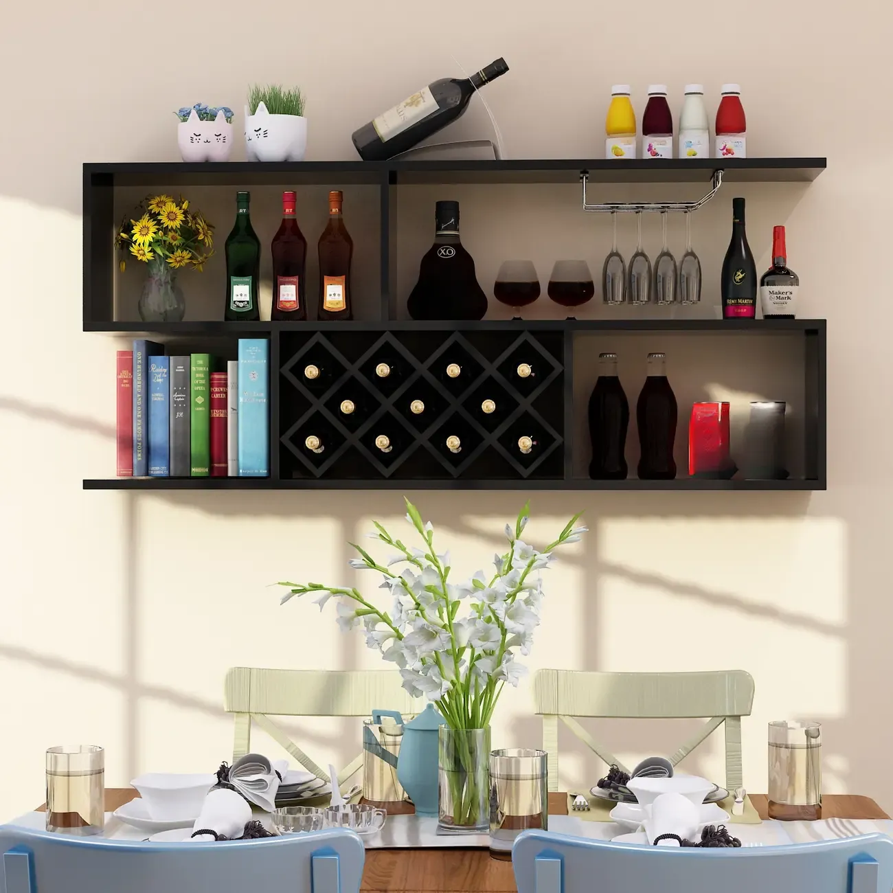 Stackable Wooden Wall-Mounted Wine Bottle Rack Image - 1