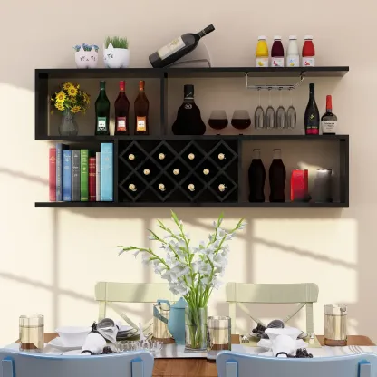 Stackable Wooden Wall-Mounted Wine Bottle Rack Image - 1