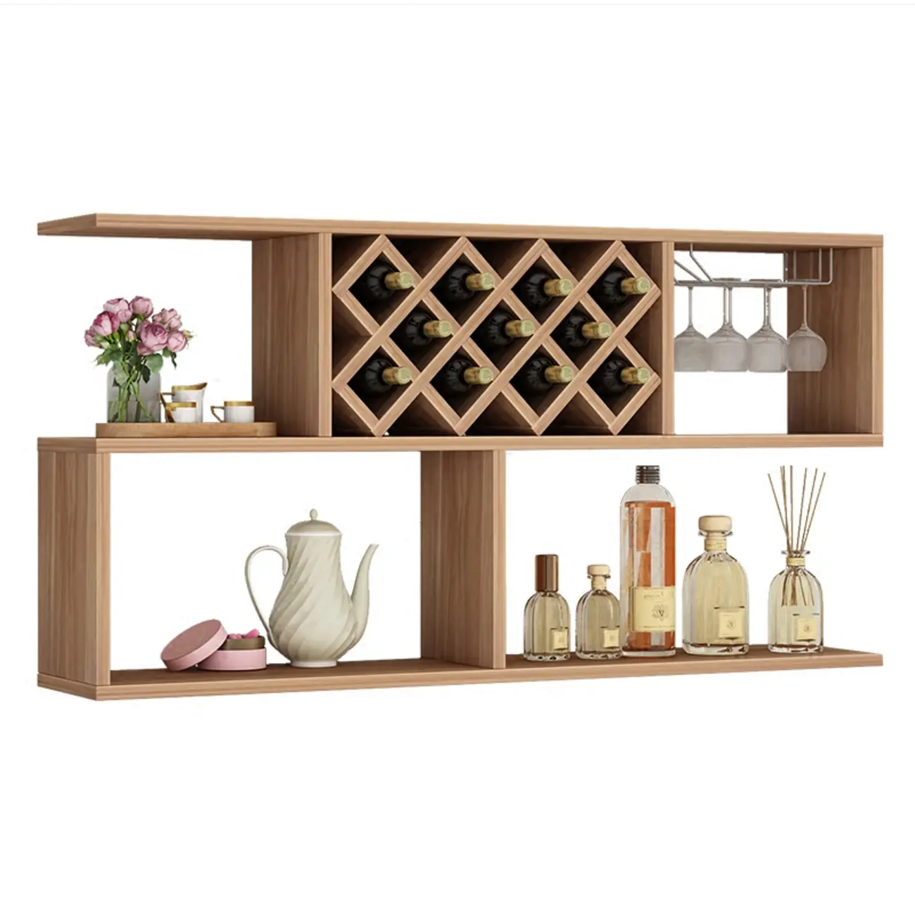 Stackable Wooden Wall-Mounted Wine Bottle Rack Image - 3 | homeyfad