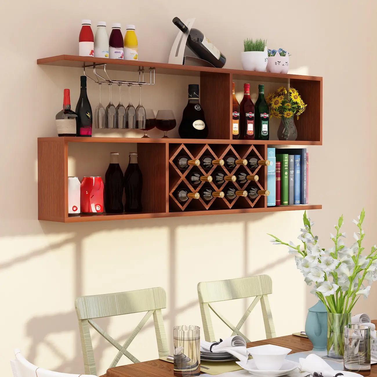Stackable Wooden Wall-Mounted Wine Bottle Rack Image - 2 | homeyfad