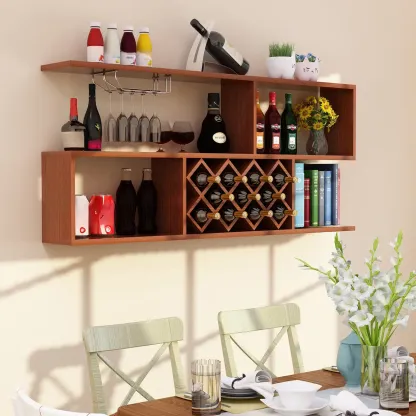 Stackable Wooden Wall-Mounted Wine Bottle Rack Image - 2