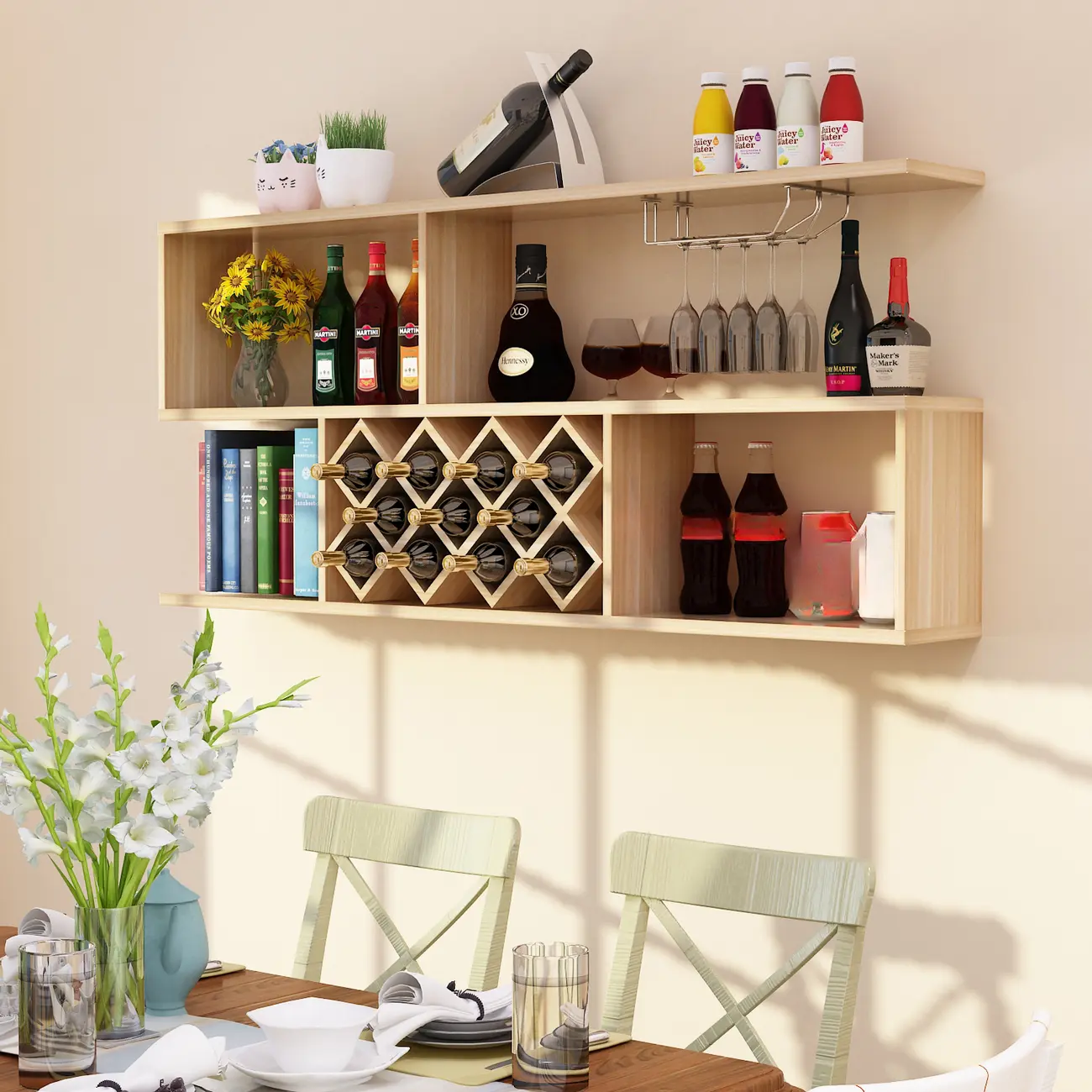 Stackable Wooden Wall-Mounted Wine Bottle Rack Image - 5 | homeyfad