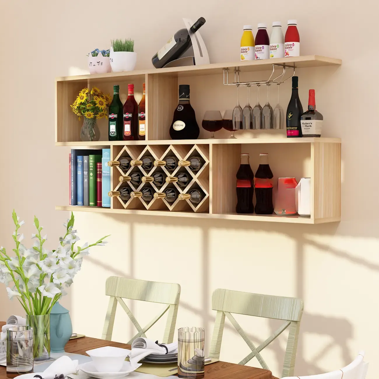 Stackable Wooden Wall-Mounted Wine Bottle Rack Image - 5