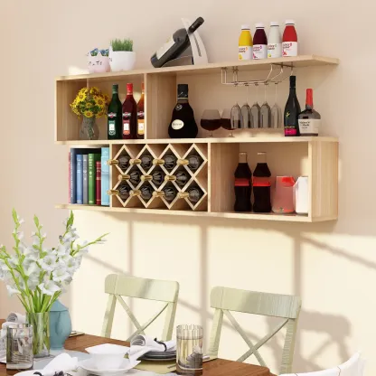 Stackable Wooden Wall-Mounted Wine Bottle Rack Image - 5
