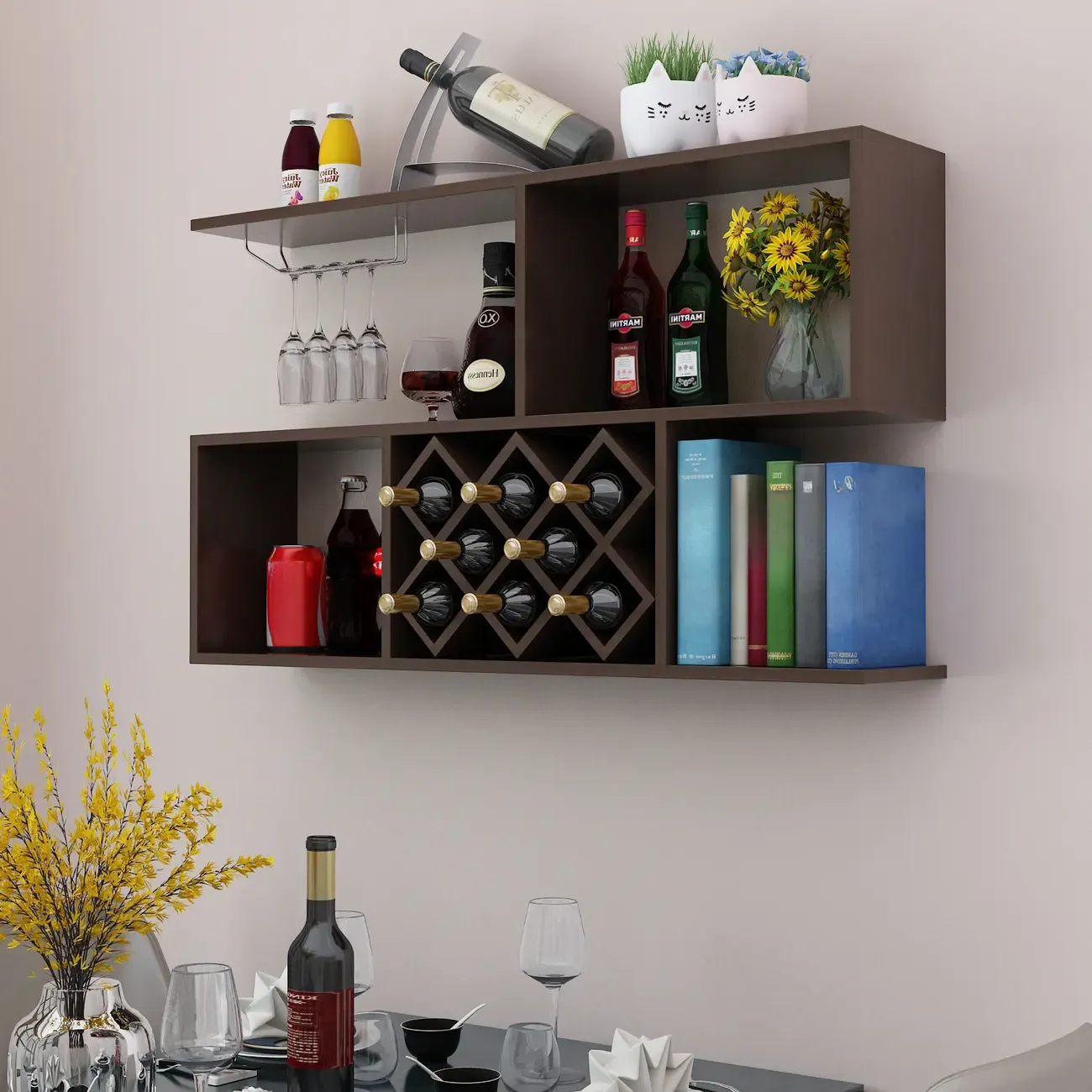 Stackable Wooden Wall-Mounted Wine Bottle Rack Image - 6