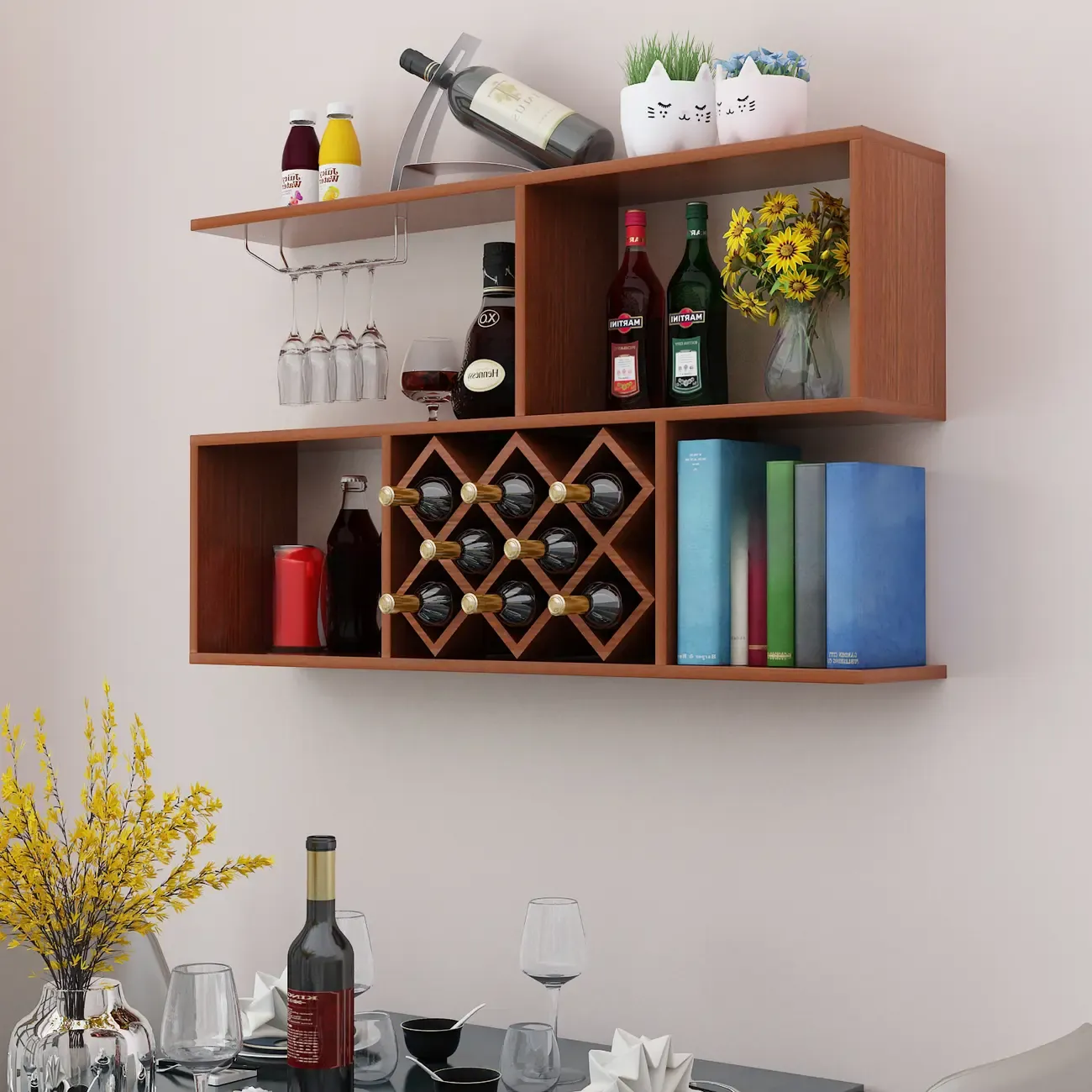 Stackable Wooden Wall-Mounted Wine Bottle Rack Image - 7