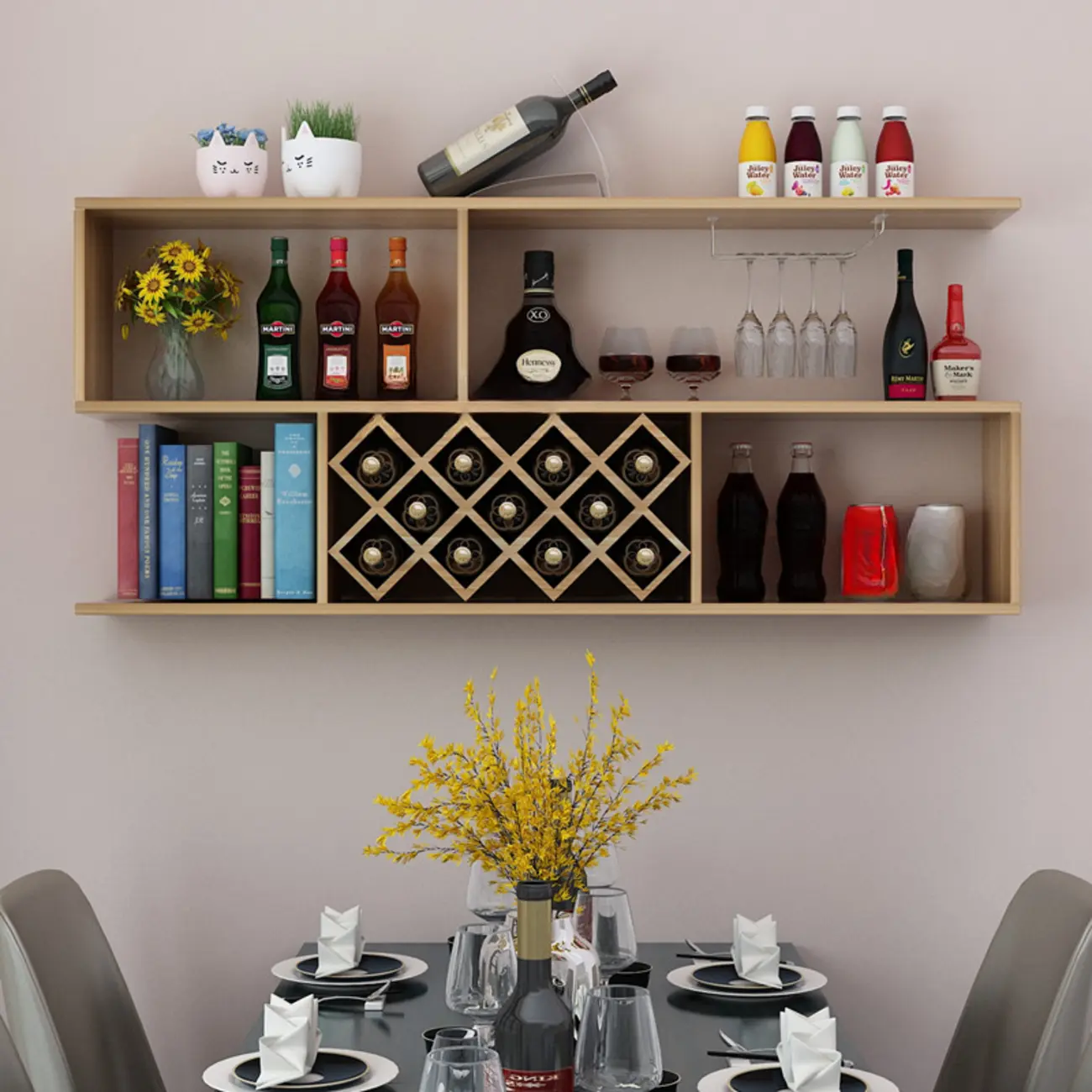 Stackable Wooden Wall-Mounted Wine Bottle Rack Image - 9 | homeyfad
