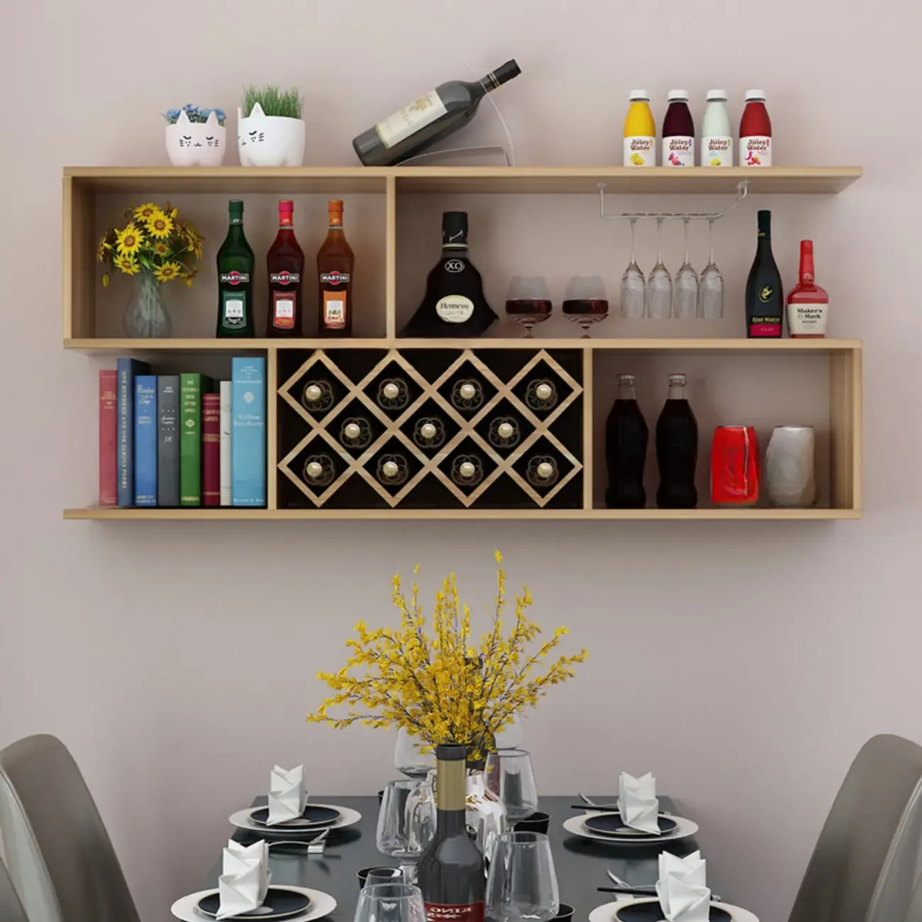 Stackable Wooden Wall-Mounted Wine Bottle Rack Image - 9