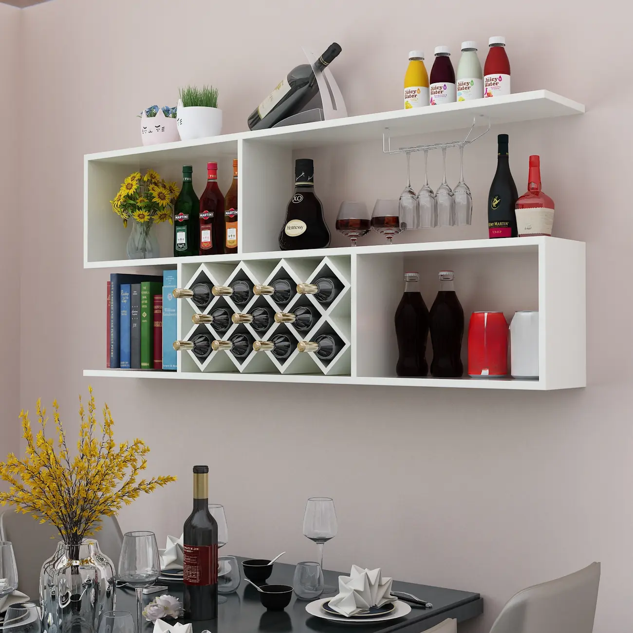 Stackable Wooden Wall-Mounted Wine Bottle Rack Image - 11 | homeyfad