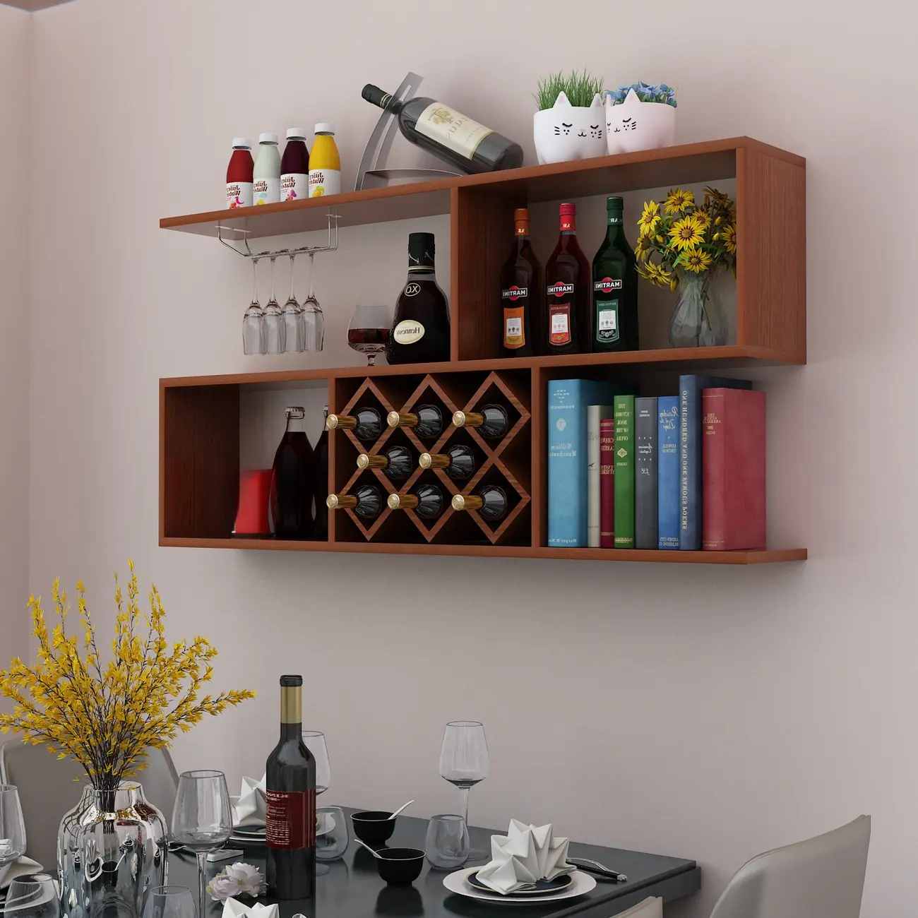 Stackable Wooden Wall-Mounted Wine Bottle Rack Image - 12 | homeyfad
