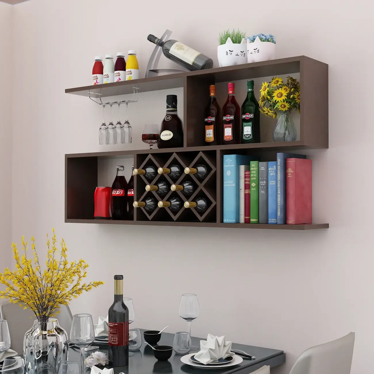 Stackable Wooden Wall-Mounted Wine Bottle Rack Image - 15