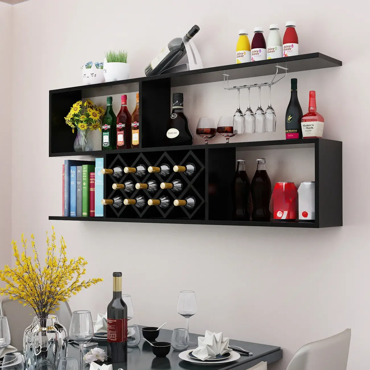 Stackable Wooden Wall-Mounted Wine Bottle Rack Image - 16