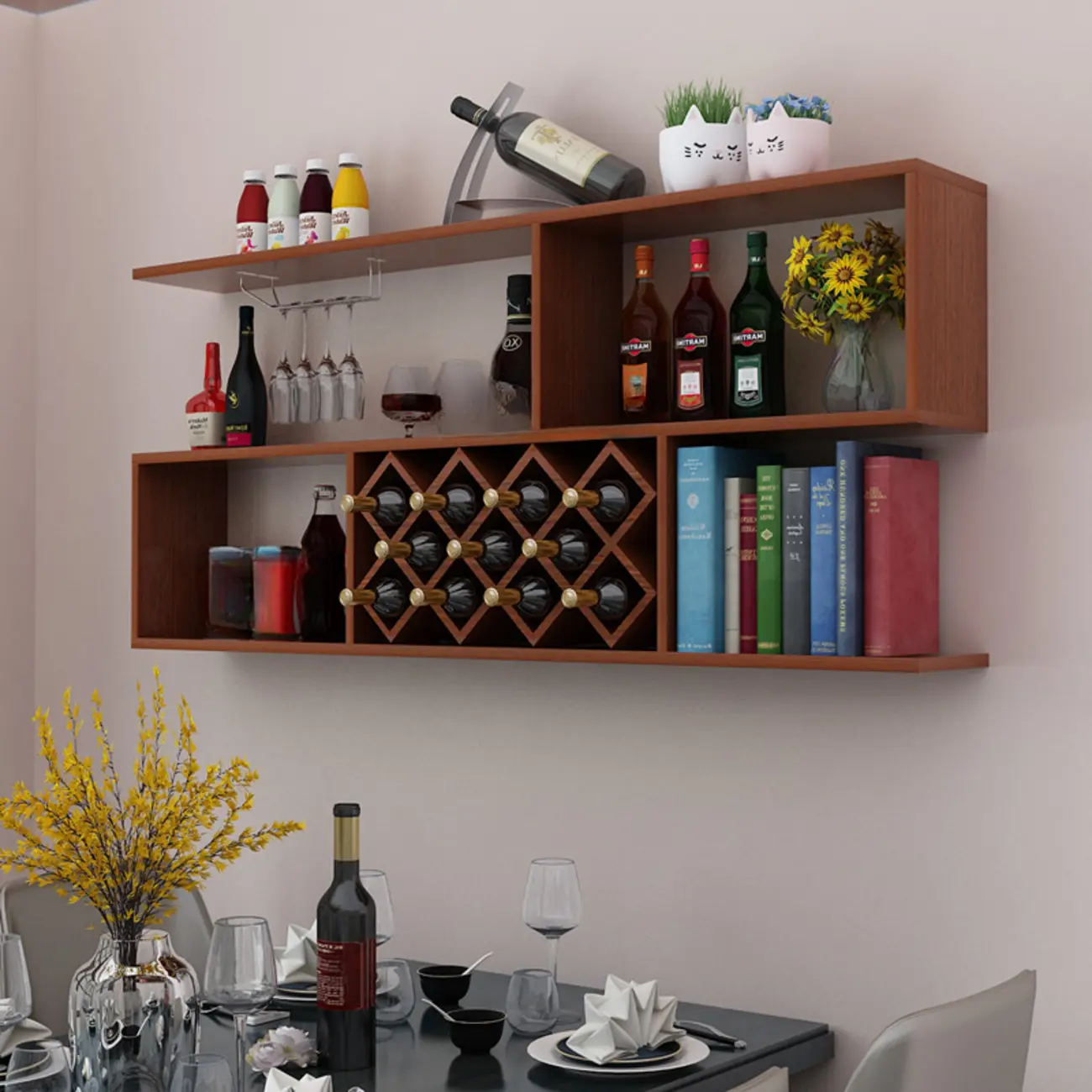 Stackable Wooden Wall-Mounted Wine Bottle Rack Image - 17 | homeyfad